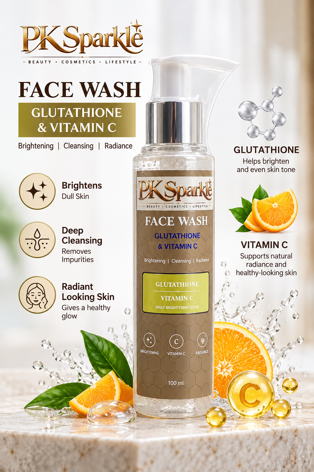 Face Wash Glutathione & Vitamin C, Daily Brightening Care, Cleansing & Radiance, 100 ml