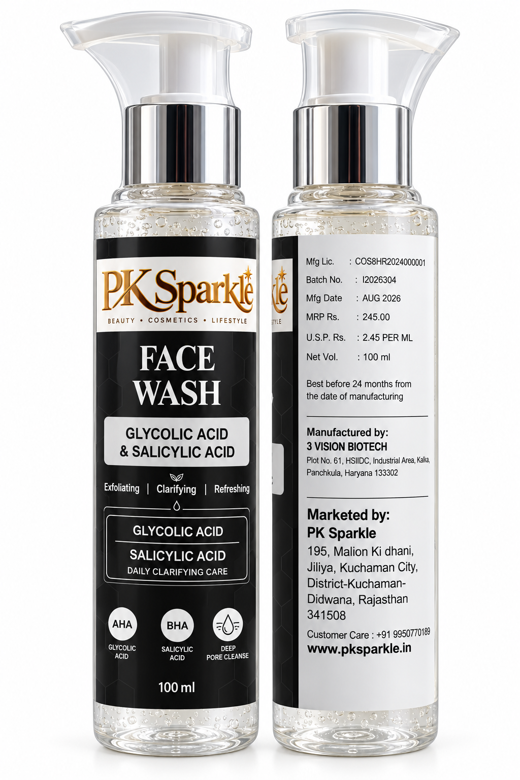 Face Wash Glycolic Acid & Salicylic Acid Face Wash, AHA BHA Daily Clarifying Care image 3