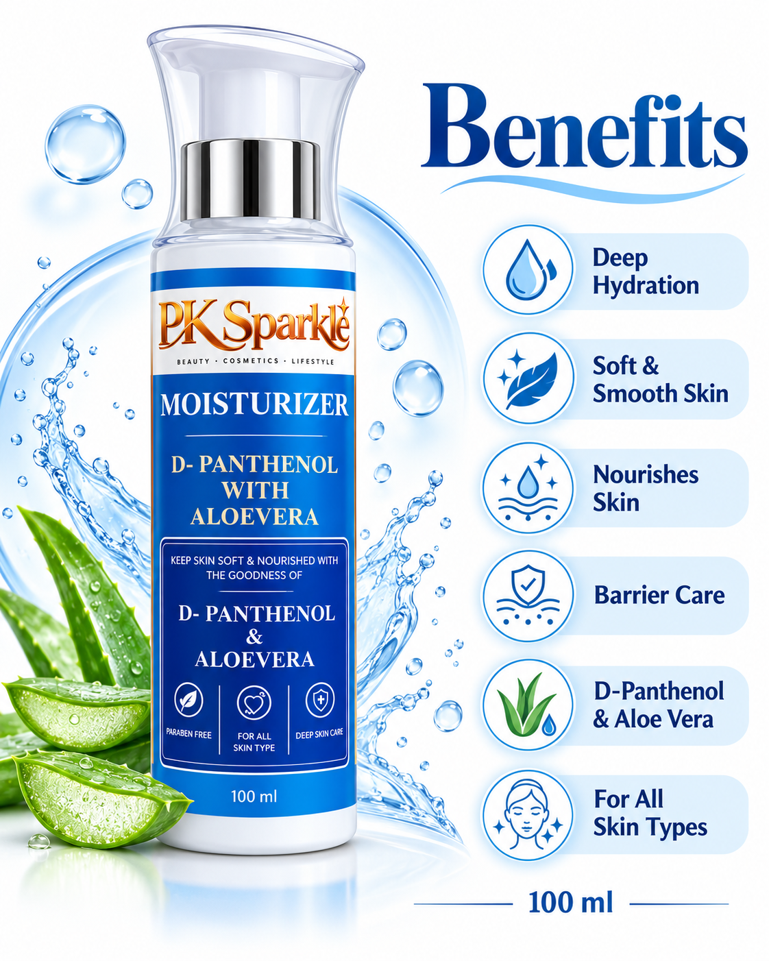 Moisturizer with D-Panthenol & Aloe Vera, Hydrating, Nourishing & Deep Skin Care, 100 ml