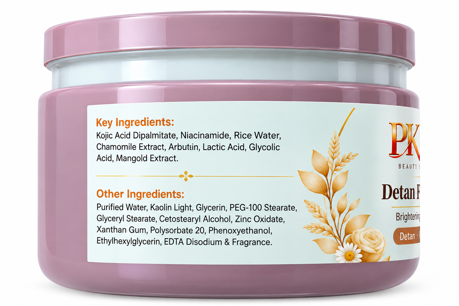 Detan Face & Body Pack with Kojic Acid Dipalmitate, Niacinamide, Rice Water, Arbutin, Lactic Acid & Glycolic Acid, Brightening & Tan Removal Care, 500 g image 3