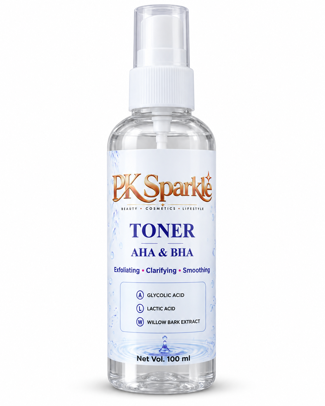 Toner AHA & BHA with Glycolic Acid, Lactic Acid & Willow Bark Extract, Exfoliating, Clarifying & Smoothing, 100 ml image 4