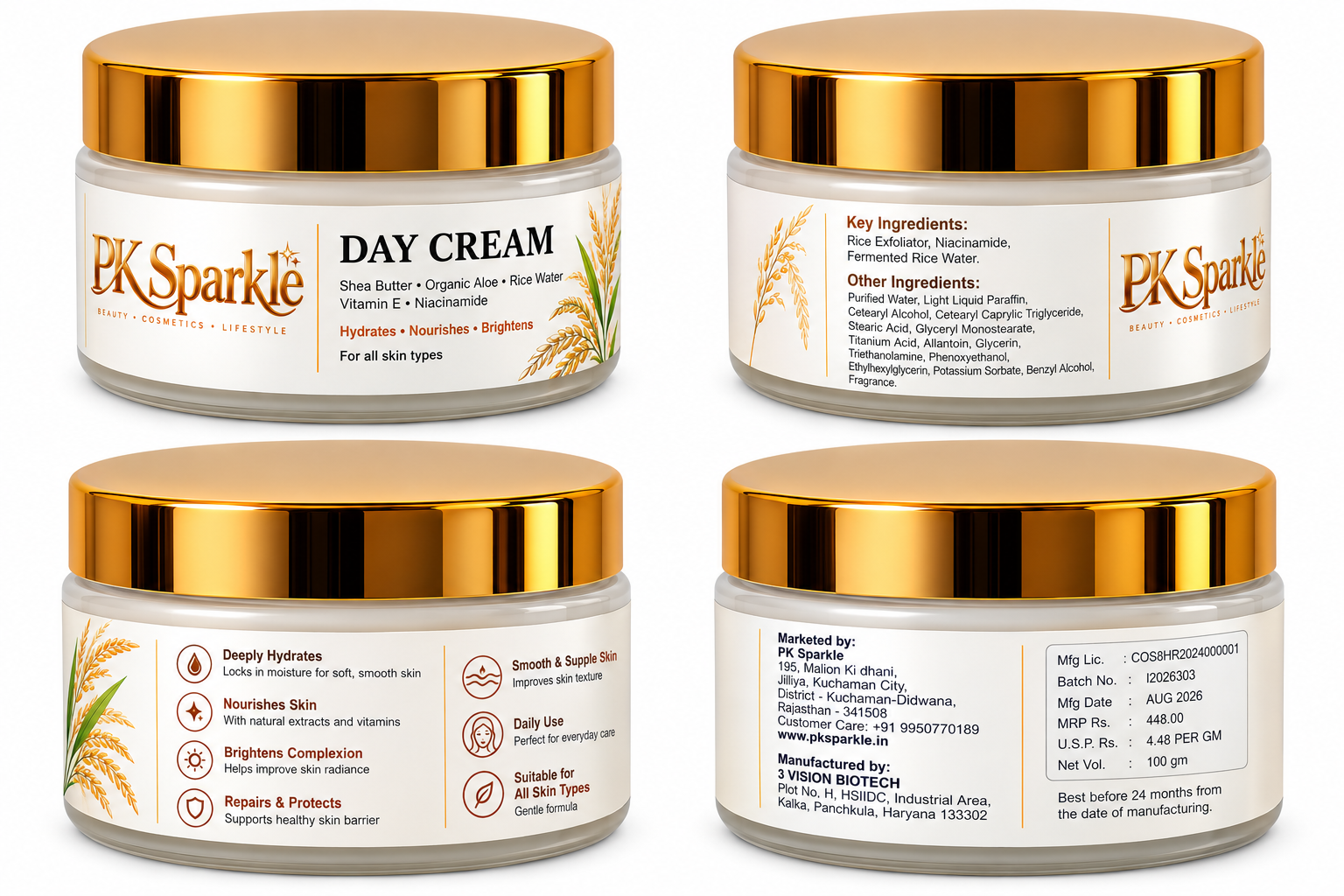 Day Cream with Shea Butter, Organic Aloe, Rice Water & Moringa – Hydrating, Nourishing & Brightening Daily Skin Care image 2