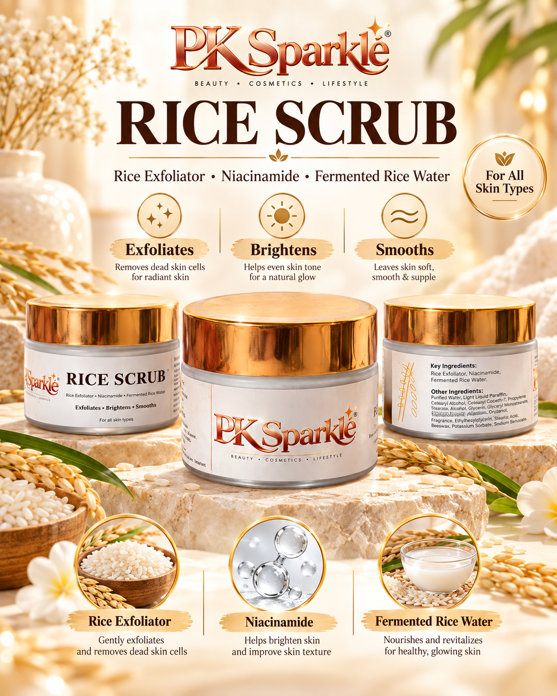 Rice Scrub with Rice Exfoliator, Niacinamide & Fermented Rice Water – Exfoliating, Brightening & Smoothing Face Scrub